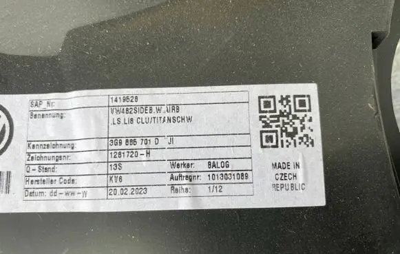 Volkswagen PASSAT B8 Side airbag 3G9885701D 1281720H 1013031089
