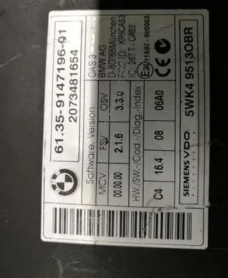 BMW 3 E92 E93 CAS control unit/module 9147196