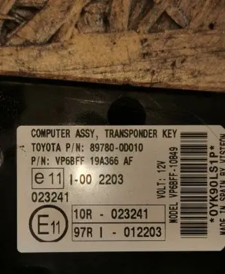 Toyota Yaris Immobilizer control unit/module 897800D010 023241