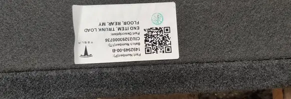 Tesla Model Y Trunk/boot floor carpet liner 149294900B CU23293000736