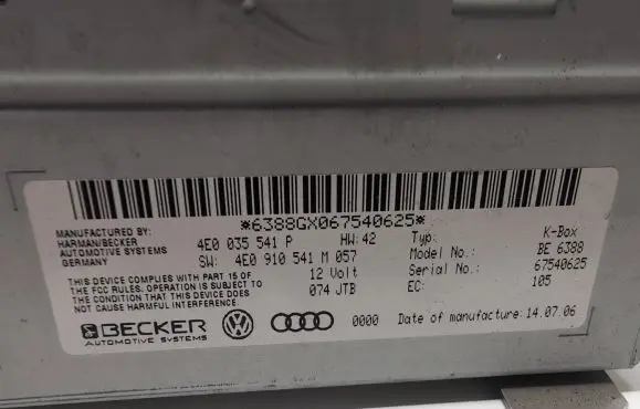 Audi A8 S8 D3 4E Radio/CD/DVD/GPS head unit 4E0035541P 4E0910541M