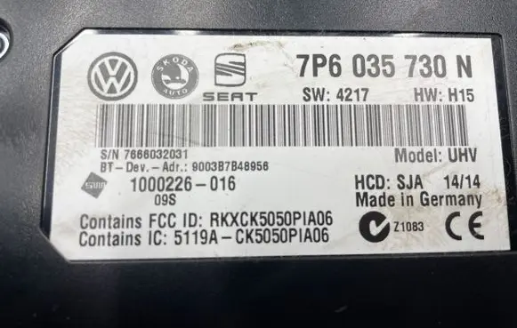Skoda Rapid (NH) Bluetooth control unit module 7P6035730N 7666032031 1000226016