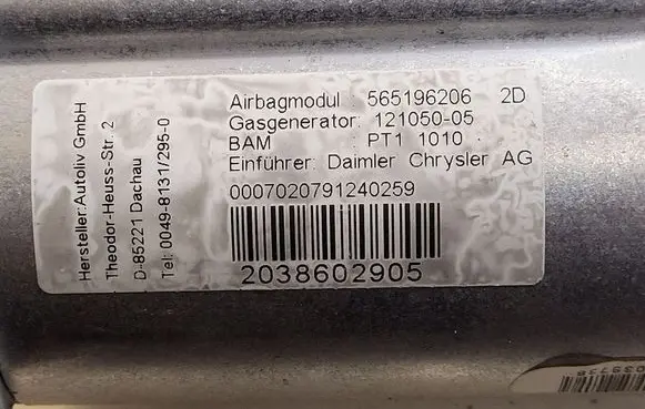 Mercedes-Benz C W203 Passenger airbag 565196206 12105005 2038602905